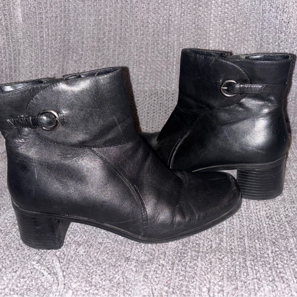 croft & barrow Black Leather Ankle Booties with Buckle Accent